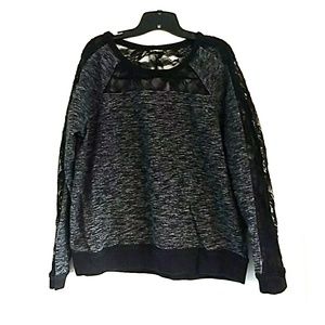 Express Womens Large Black White Lace Sweatshirt